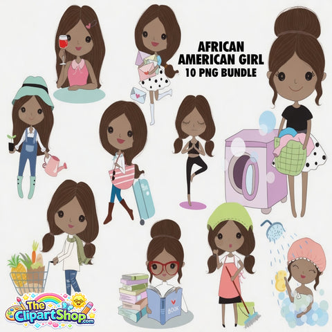 African American Girl Clipart PNG Bundle #2
