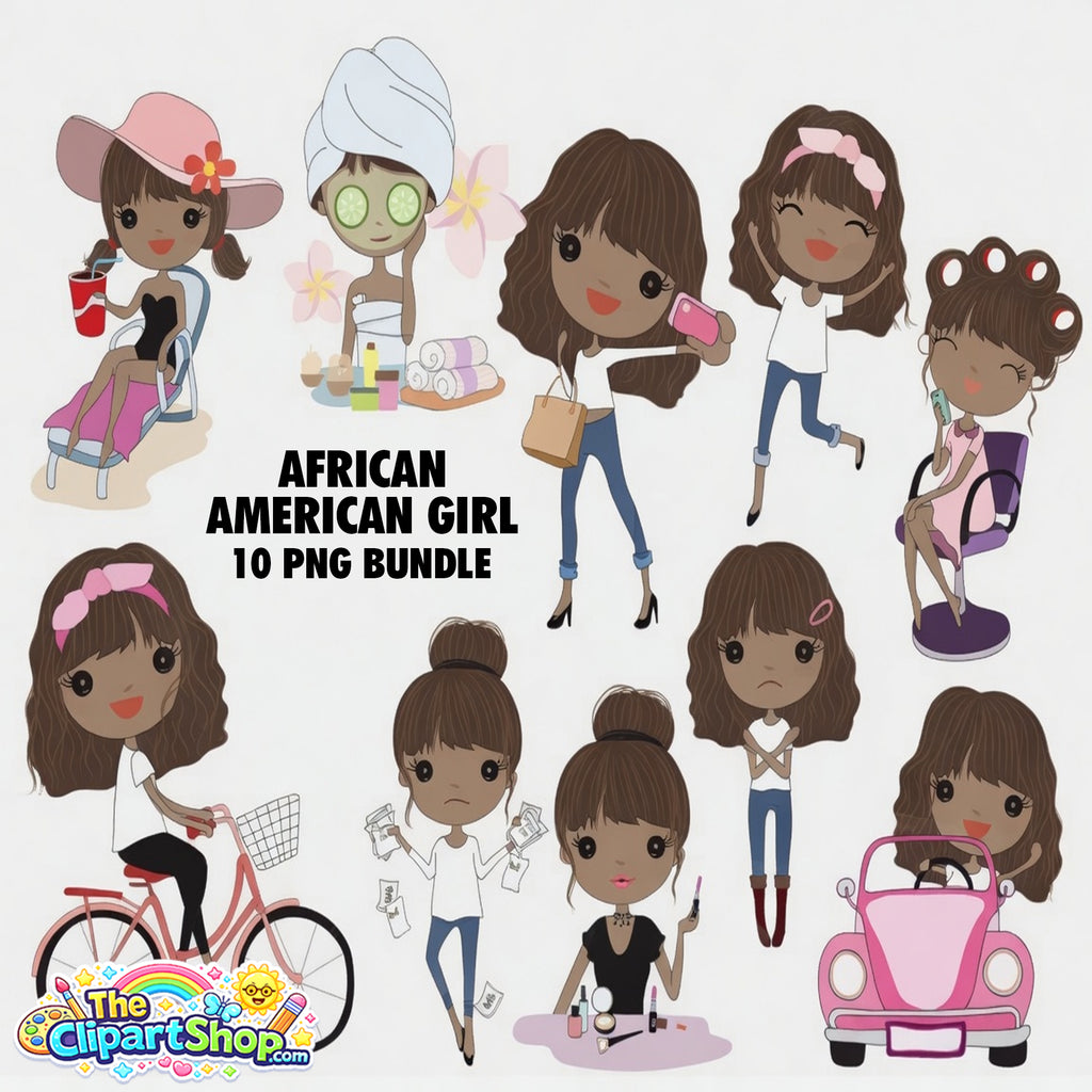 African American Girl Clipart PNG Bundle #3