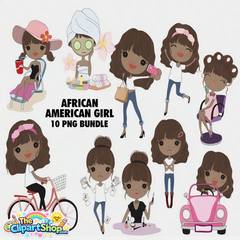 African American Girl Clipart PNG Bundle #3