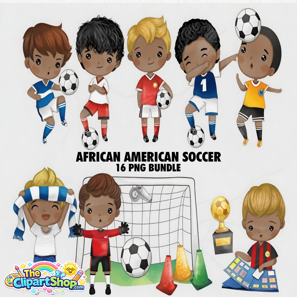 African American Soccer Clipart PNG Bundle