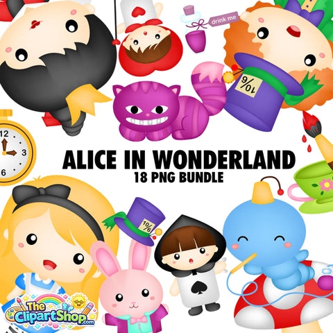 Alice in Wonderland Clipart PNG Bundle