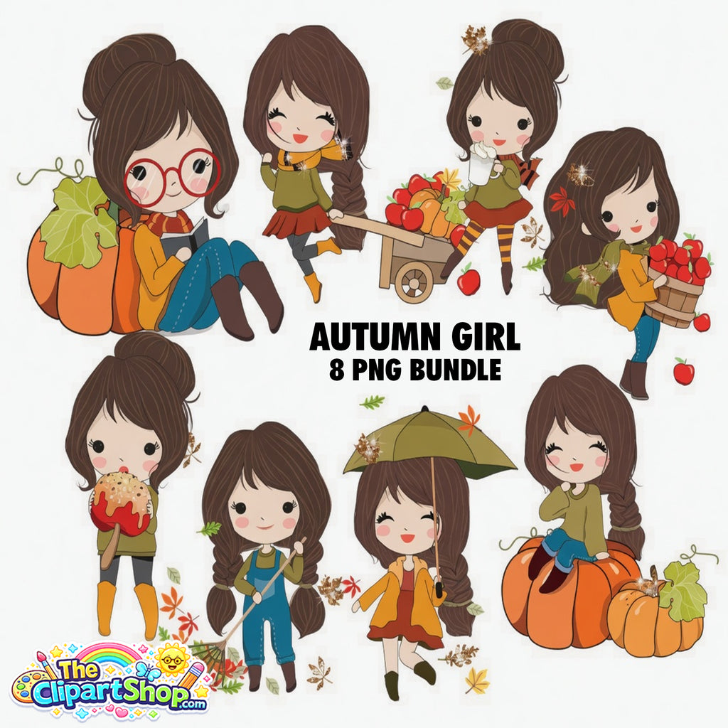 Autumn Girl Clipart PNG Bundle #2