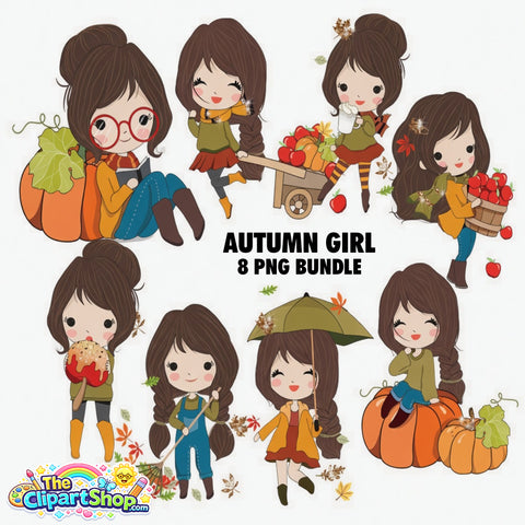 Autumn Girl Clipart PNG Bundle #2