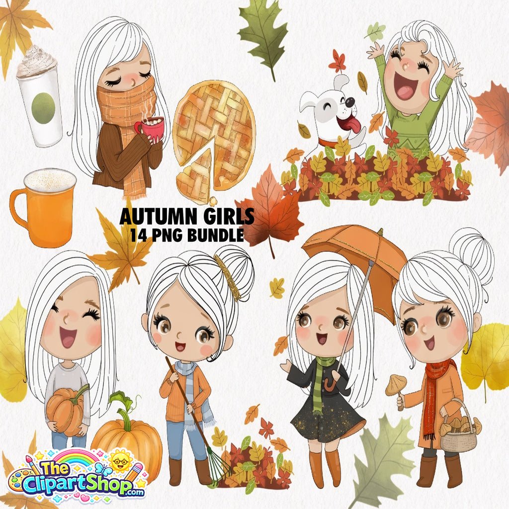Autumn Girls Clipart PNG Bundle