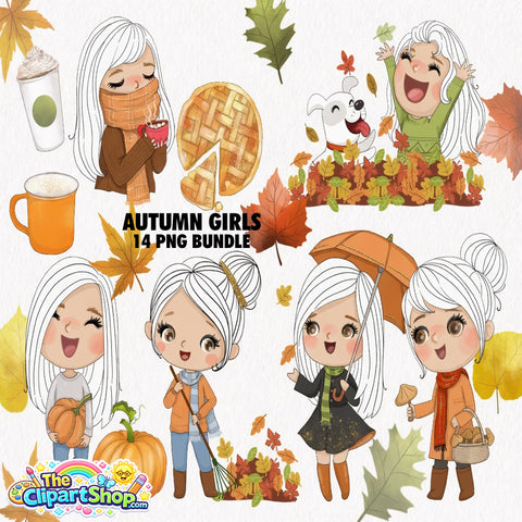 Autumn Girls Clipart PNG Bundle