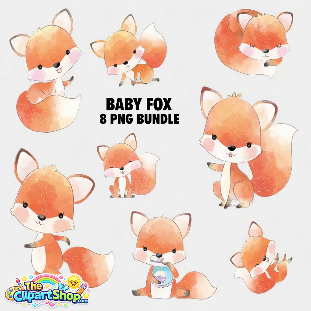 Baby Fox Clipart PNG Bundle