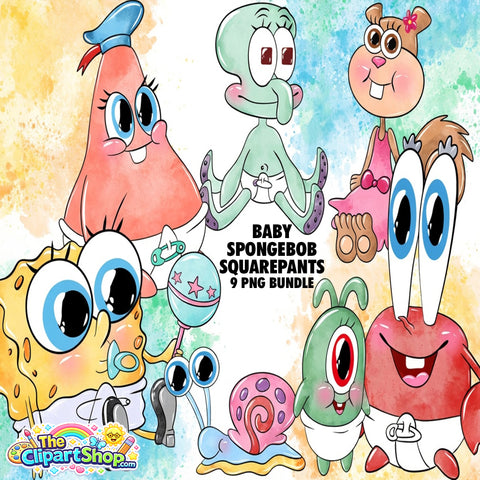 Baby Spongebob Squarepants Clipart PNG Bundle