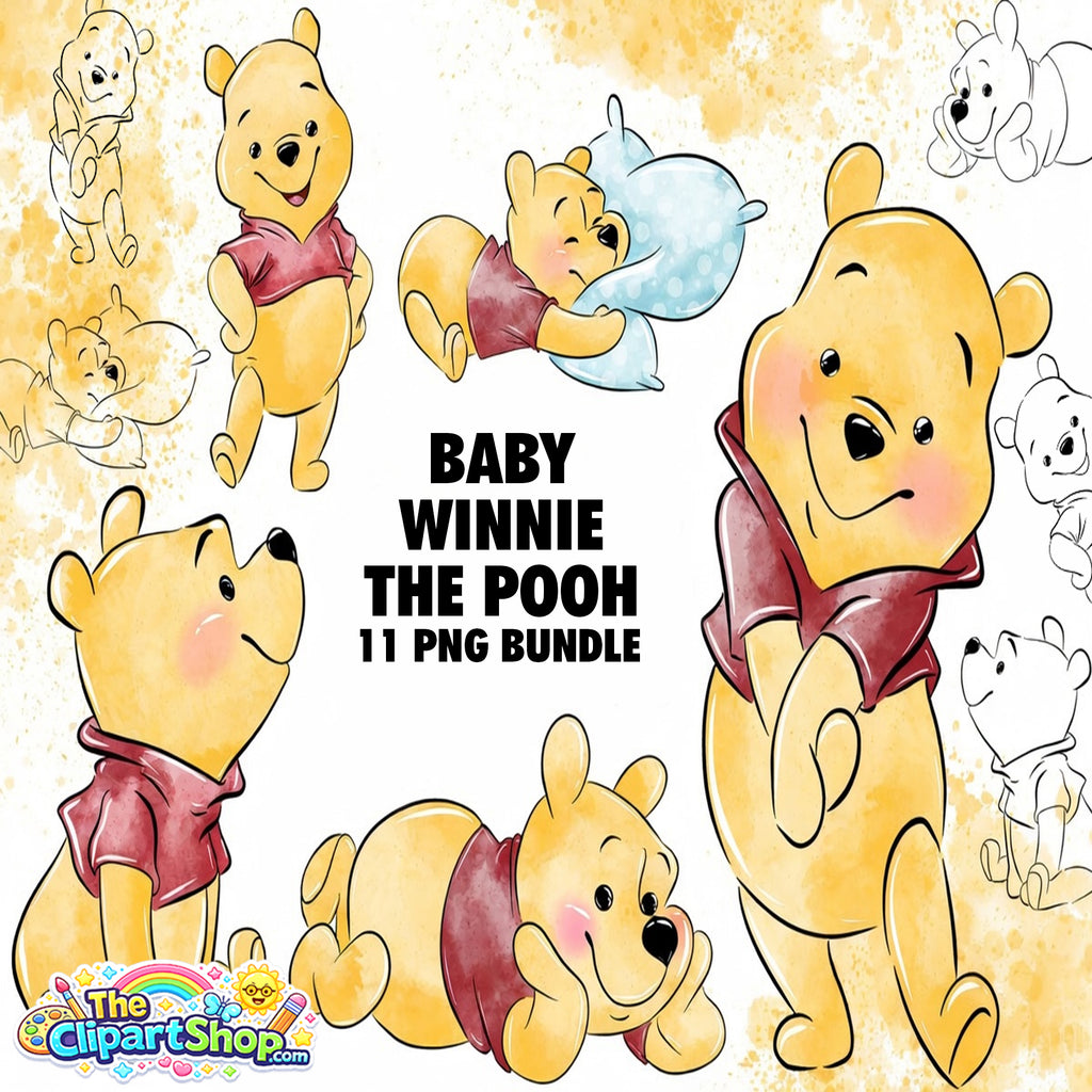 Baby Winnie The Pooh Clipart PNG Bundle
