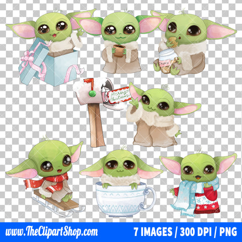 Baby Yoda Christmas Clipart PNG Bundle