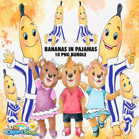 Bananas in Pajamas Clipart PNG Bundle