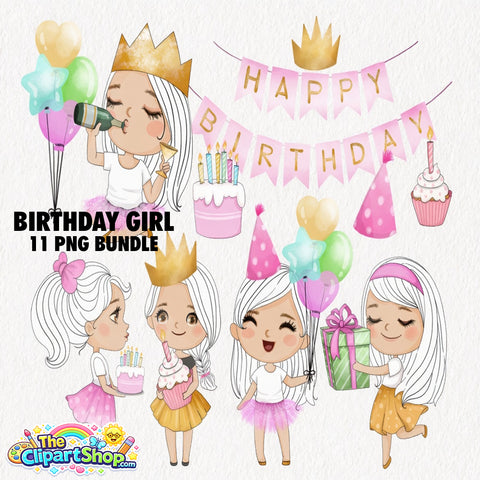Birthday Girl Clipart PNG Bundle