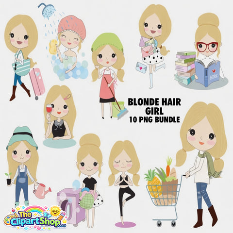 Blonde Hair Girl Clipart PNG Bundle #2