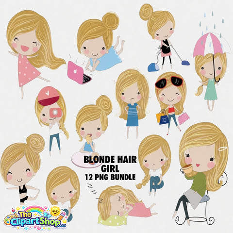Blonde Hair Girl Clipart PNG Bundle