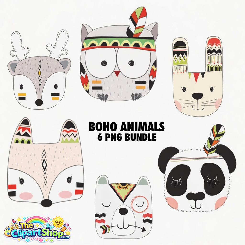 Boho Animals Clipart PNG Bundle #2