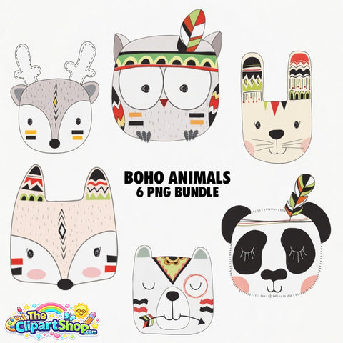 Boho Animals Clipart PNG Bundle #2