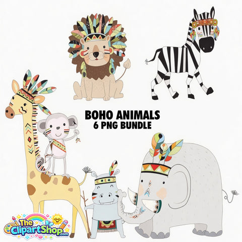 Boho Animals Clipart PNG Bundle #3