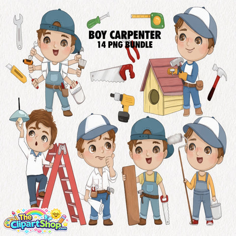 Boy Carpenter Clipart PNG Bundle