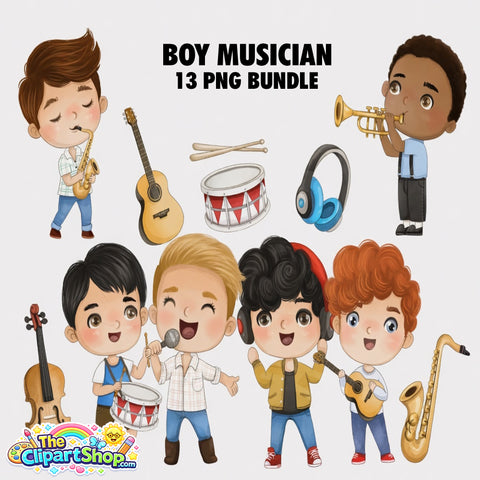 Boy Musician Clipart PNG Bundle