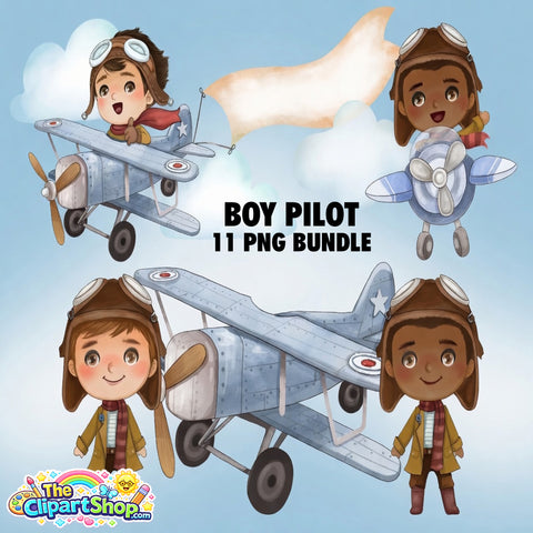 Boy Pilot Clipart PNG Bundle