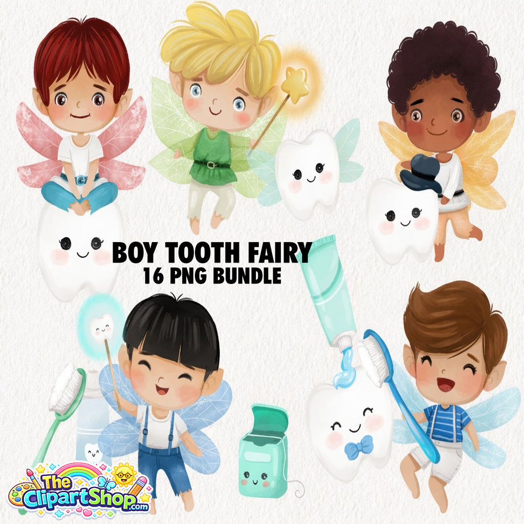 Boy Tooth Fairy Clipart PNG Bundle