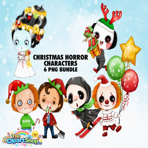 Christmas Horror Characters Clipart PNG Bundle