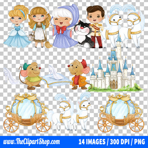 Cinderella Clipart PNG Bundle