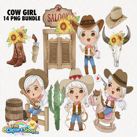 Cow Girl Clipart PNG Bundle
