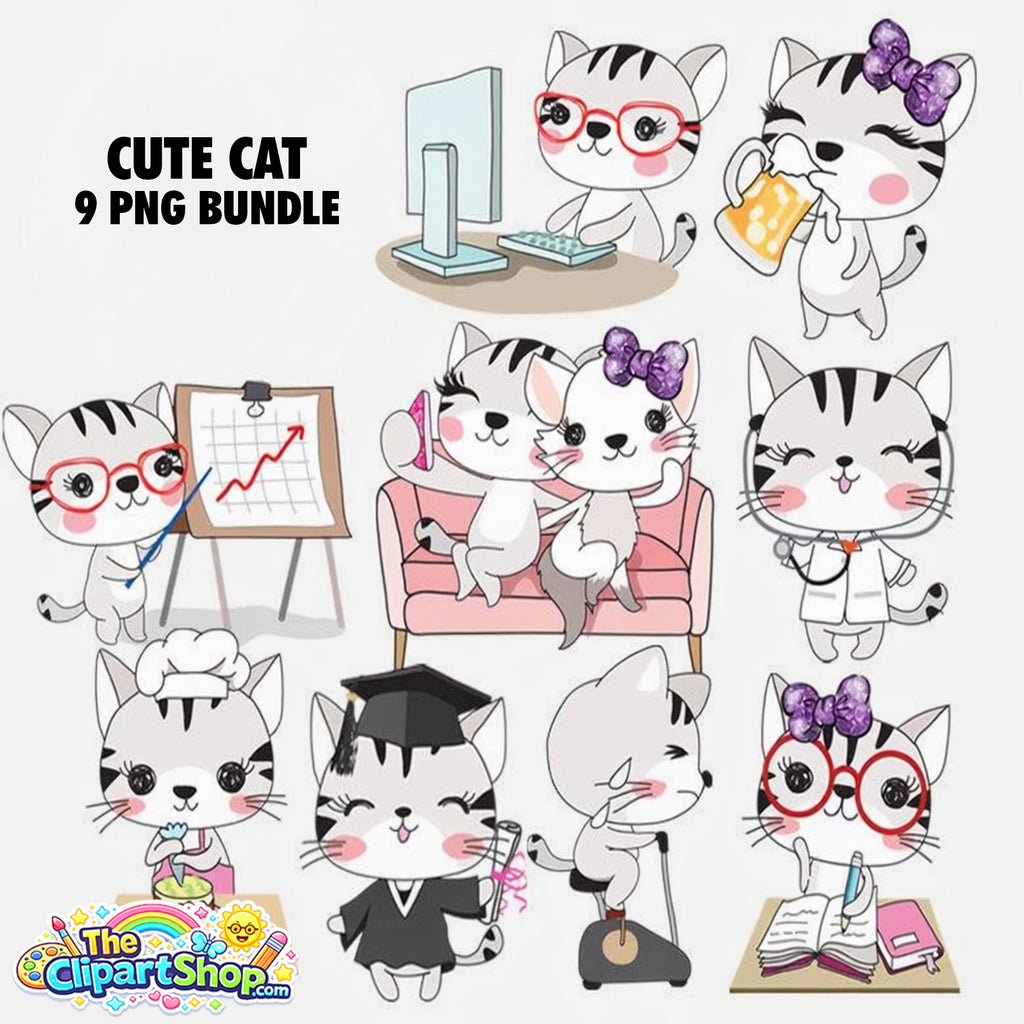 Cute Cat Clipart PNG Bundle #2