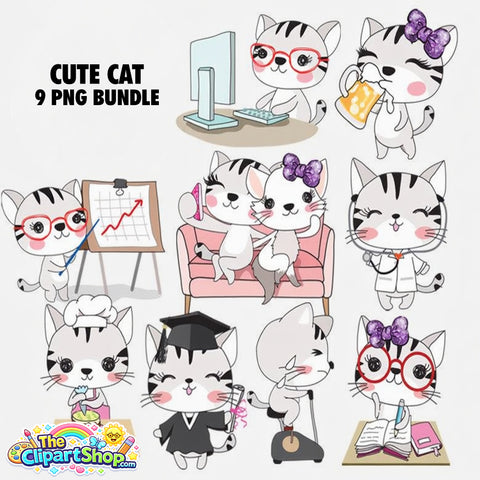 Cute Cat Clipart PNG Bundle #2