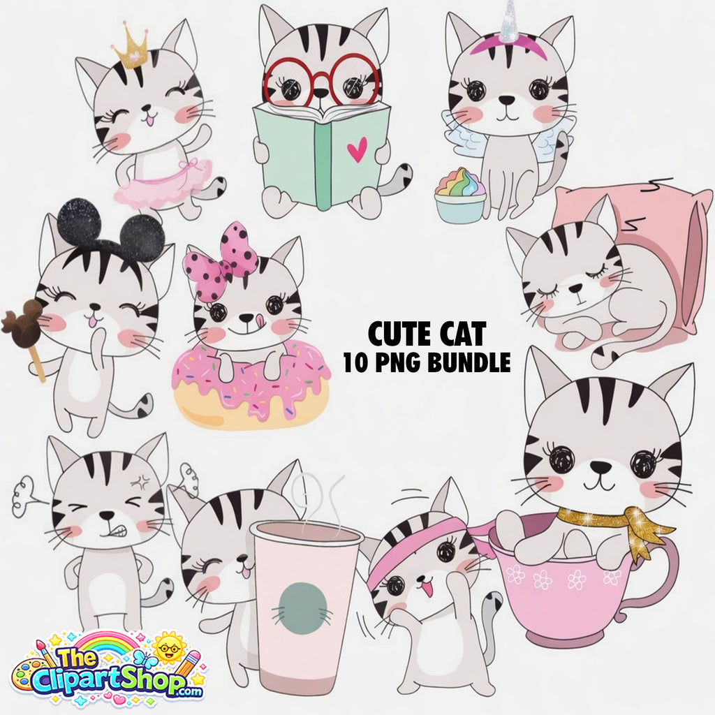 Cute Cat Clipart PNG Bundle