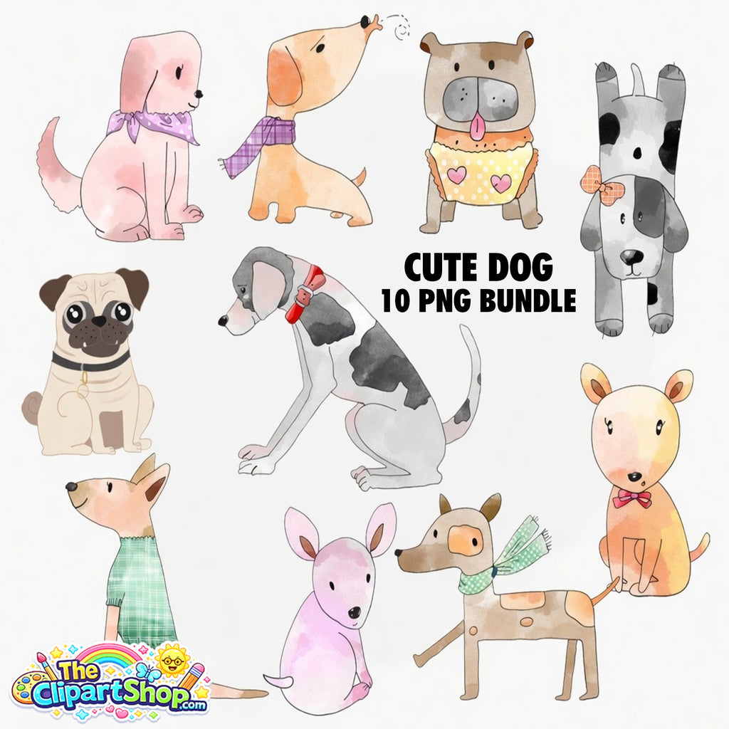 Cute Dog Clipart PNG Bundle