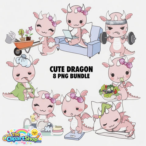 Cute Dragon Clipart PNG Bundle