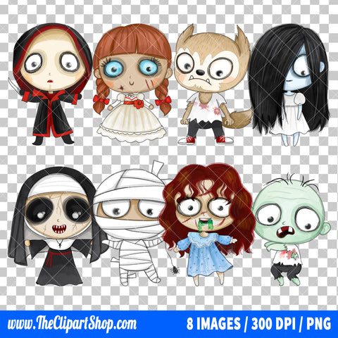 Cute Horror Characters Halloween Clipart PNG Bundle #2