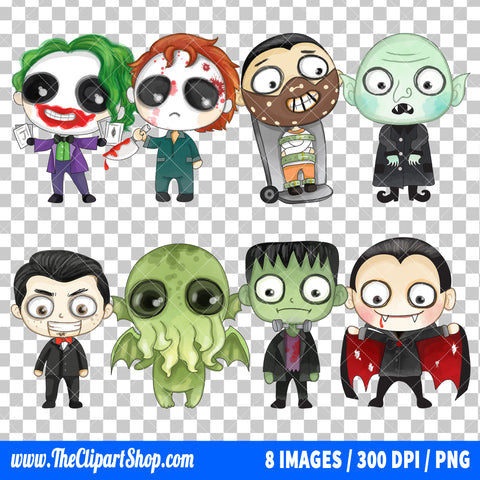 Cute Horror Characters Halloween Clipart PNG Bundle