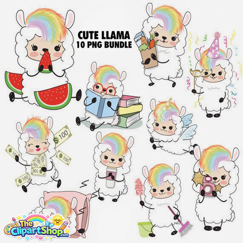 Cute Llama Clipart PNG Bundle