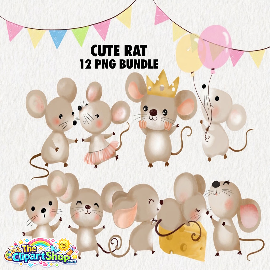 Cute Rat Clipart PNG Bundle