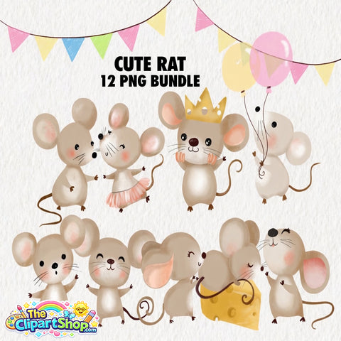 Cute Rat Clipart PNG Bundle