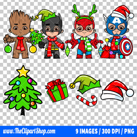 Cute Superheroes Christmas Clipart PNG Bundle