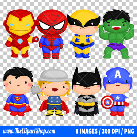 Cute Superheroes Clipart PNG Bundle #3