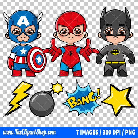 Cute Superheroes Clipart PNG Bundle #4