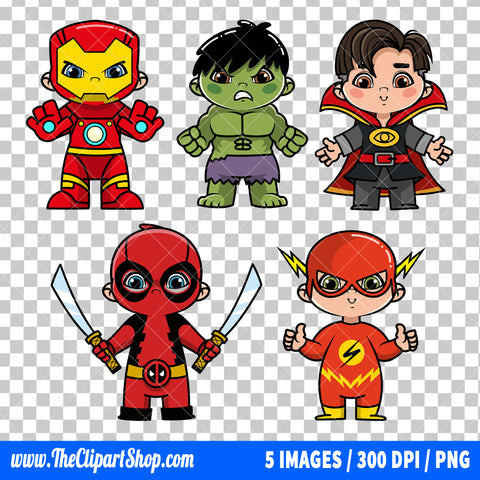 Cute Superheroes Clipart PNG Bundle #5