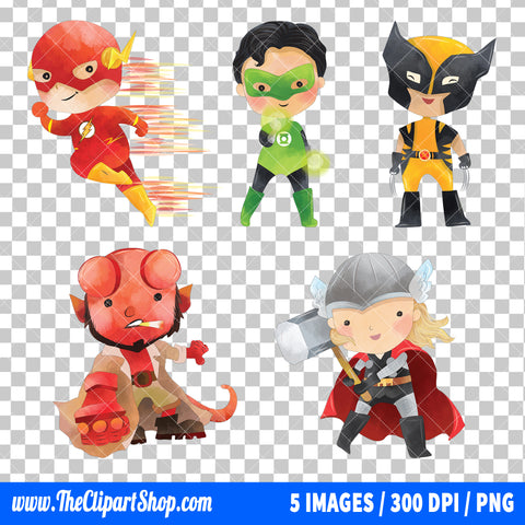 Cute Superheroes Clipart PNG Bundle #6