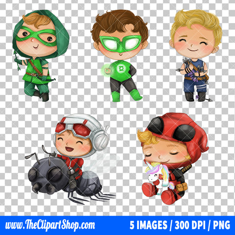Cute Superheroes Clipart PNG Bundle #7