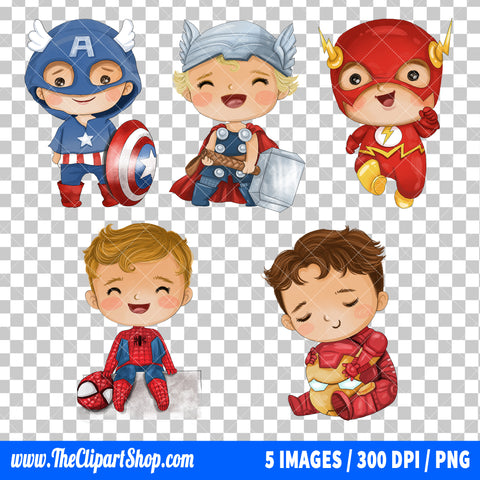 Cute Superheroes Clipart PNG Bundle #8