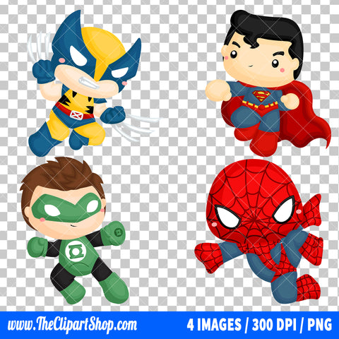 Cute Superheroes Clipart PNG Bundle