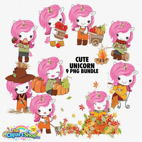 Cute Unicorn Clipart PNG Bundle #3