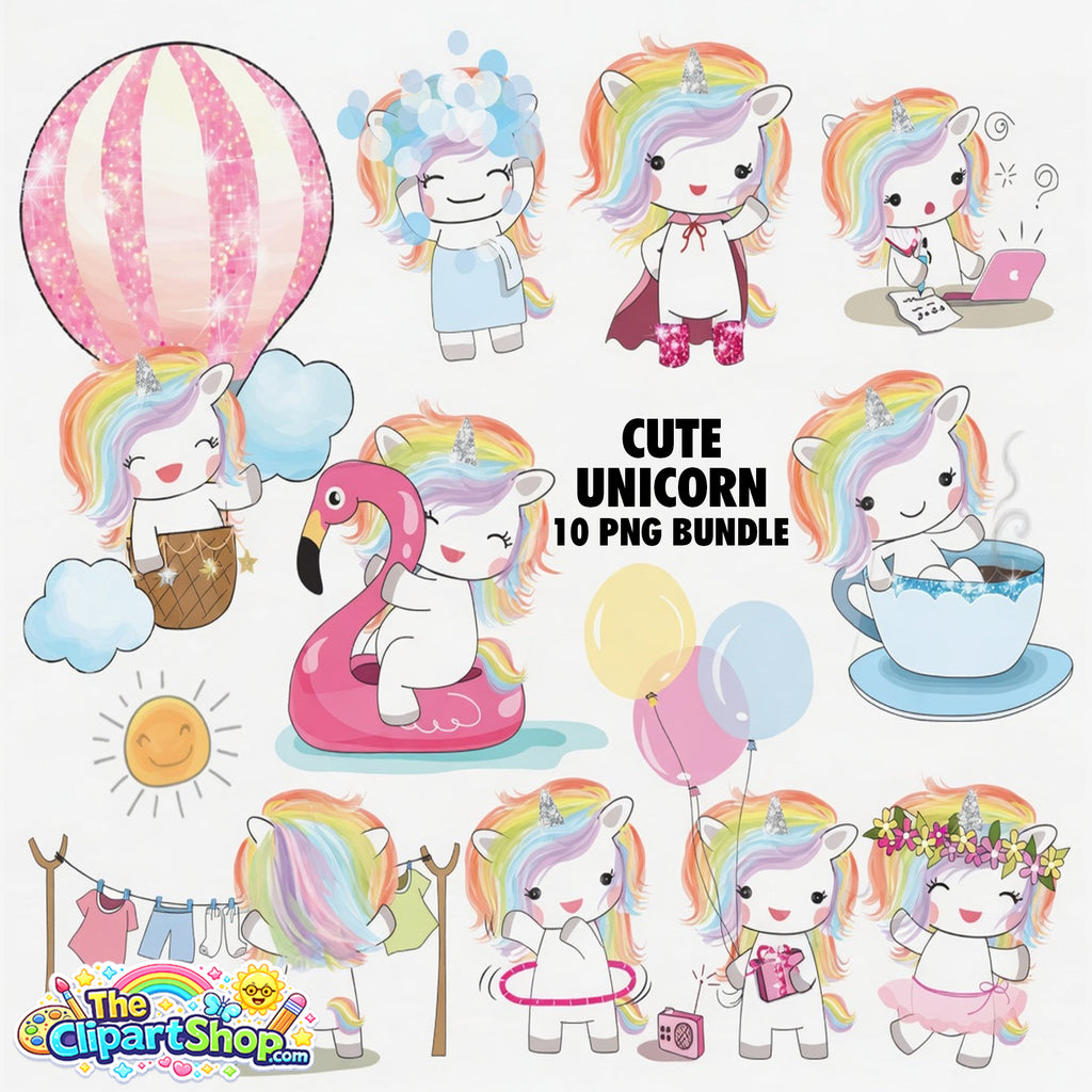 Cute Unicorn Clipart PNG Bundle #5