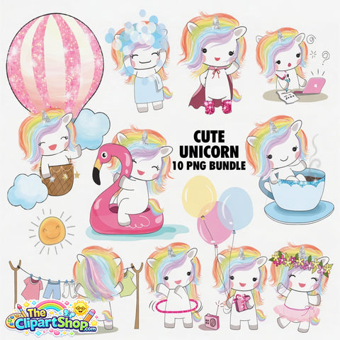 Cute Unicorn Clipart PNG Bundle #5