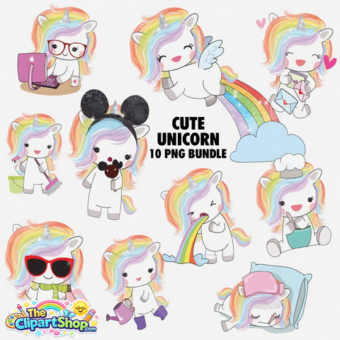 Cute Unicorn Clipart PNG Bundle #4