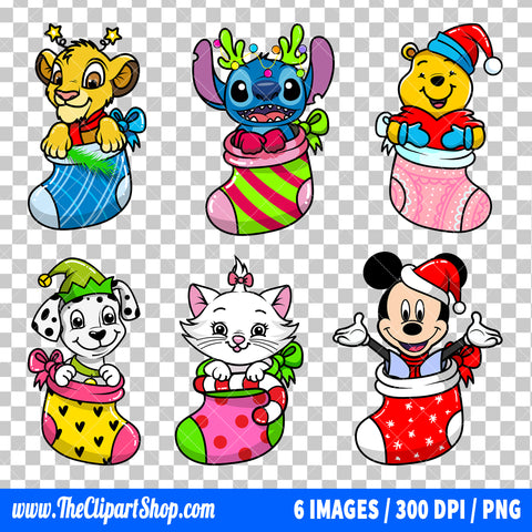 Disney Characters Christmas Clipart PNG Bundle
